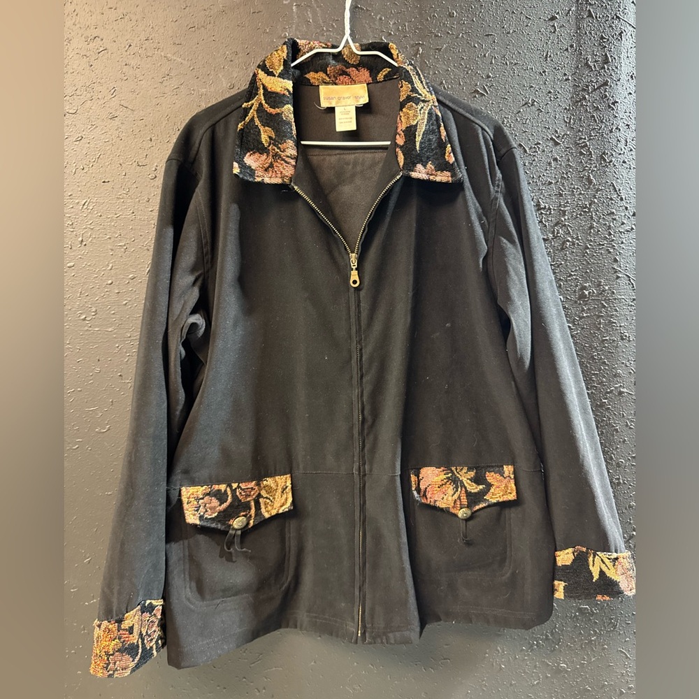 Susan Graver Size Large Utility Jacket Zip Up Floral Pattern